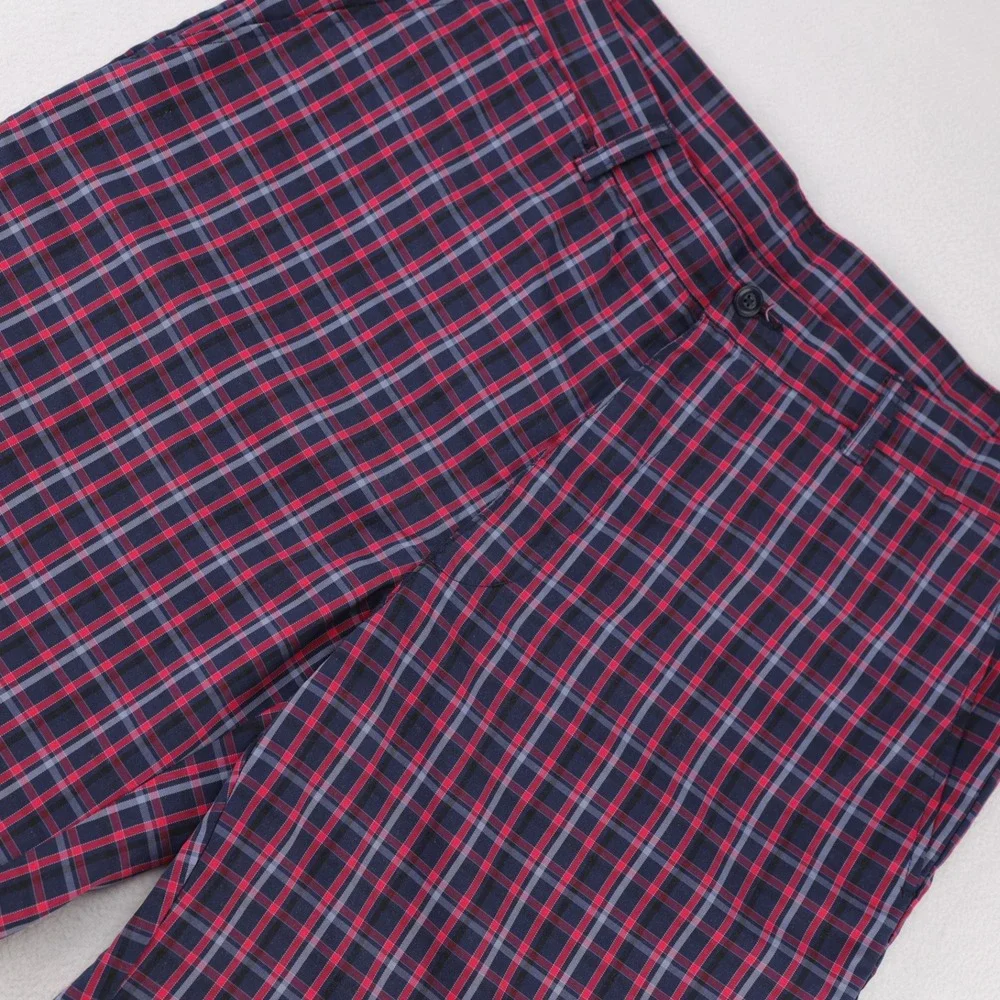 PGA Tour‎ Mens Plaid Golf Shorts Red Navy Blue Tartan 36 Polyester Performance